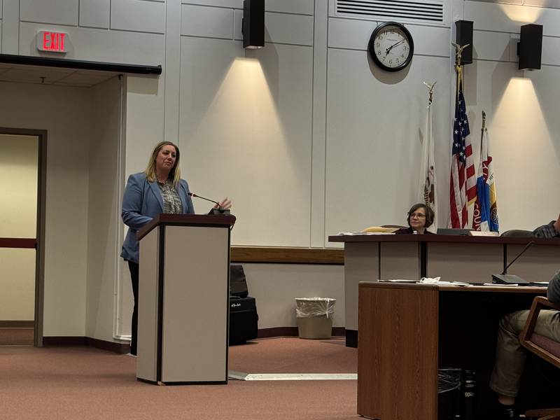 Megan Martin, the new interim Regional Superintendent for the Kendall Grundy Regional Office of Education, addresses the Grundy County Board.