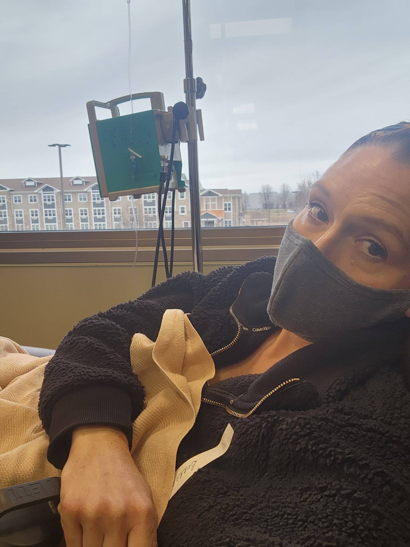 Colorectal cancer survivor Dana Borror of Crystal Lake is seen during one of her hospital visits. Borror, now 41, was diagnosed with stage 3 colon cancer at 41 after two years of symptoms.