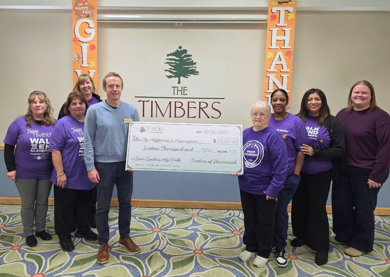 The Timbers of Shorewood donated $16,000 to the Illinois Chapter of the Alzheimer's Association as part of #GivingTuesday on Dec. 2.