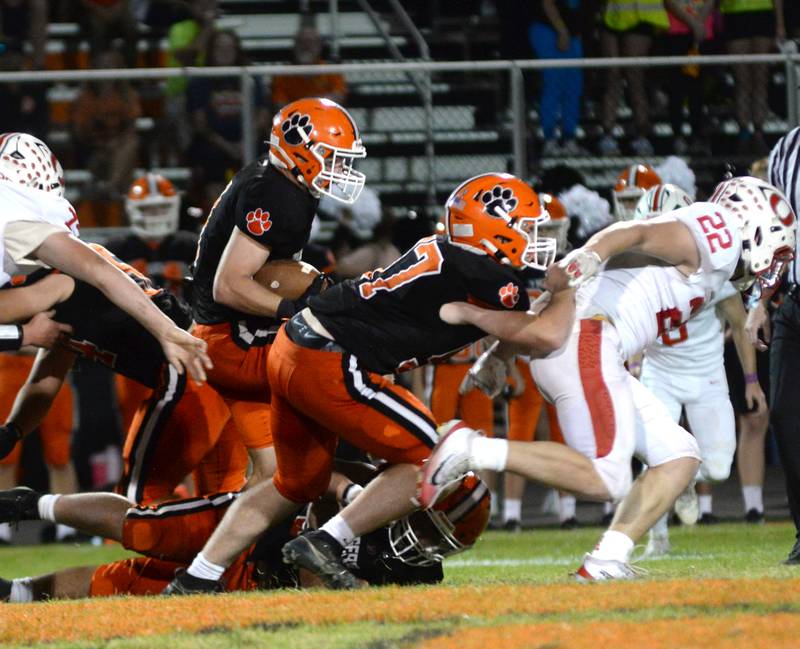 A Byron player runs with the ball against Oregon on Friday, Sept. 12, 2025 at Everett Stine Stadium in Byron.