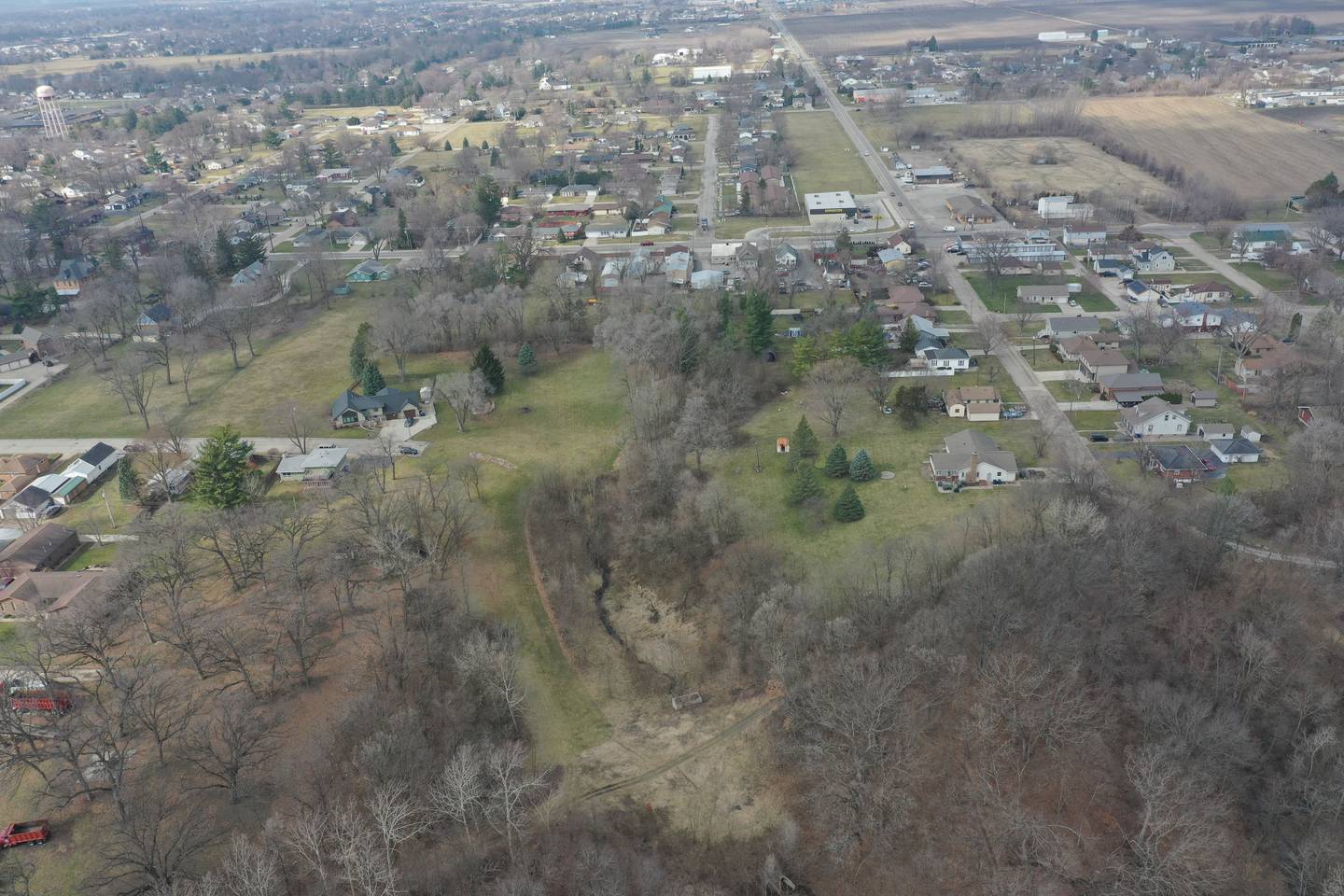 An aerial view looking east near Washington Street and 24th Street on Monday, March 4, 2024 in La Salle. The City of La Salle will discuss creating a trail from either Washington Street (left) or 24th Street (right) to Prairie Lake. The trail will allow access to the lake from Illinois Route 351. The city will be working with Illinois Department of Natural Resources on the project.