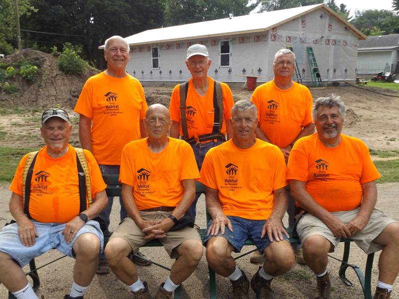 These regular volunteers for Dixon Habitat to Humanity are referred to as the Band of Brothers. From left, Max Ballard; Bruce Munsell; Jeff Reglin; construction manager Ray Navalany; Rich Boyson; John Thompson; and Dave Blackburn. These regulars work during the week to supplement the effort of churches and other community organizations who volunteer on weekends.