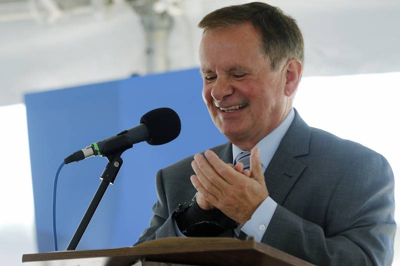 Javon Bea, President and CEO of Mercyhealth, applauds the efforts of everyone involved during a ground breaking ceremony for a new Mercyhealth hospital at the intersection of Three Oaks Road and Rt. 31 on Wednesday, June 16, 2021 in Crystal Lake.