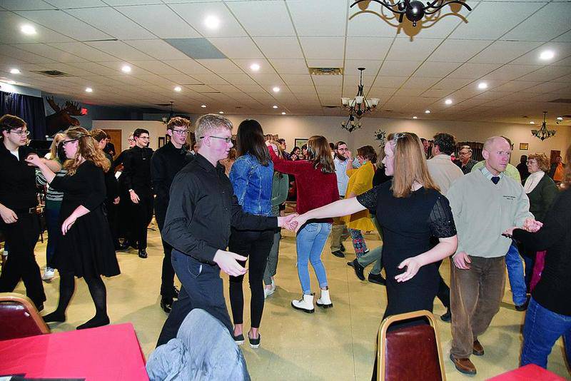 Trent Kloepping and Riley Lucas were among the dancers enjoying the music at the PHS Jazz Band dance Friday night at the Princeton Moose Lodge.