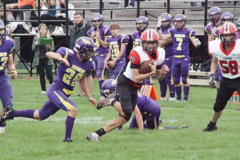 Amboy's Eddie Jones picks up a first down Saturday, Sept. 24, 2022 against Orangeville.