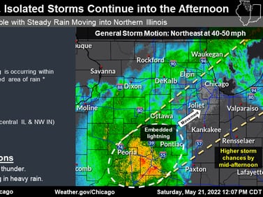 Update: Thunderstorms expected east of I-55