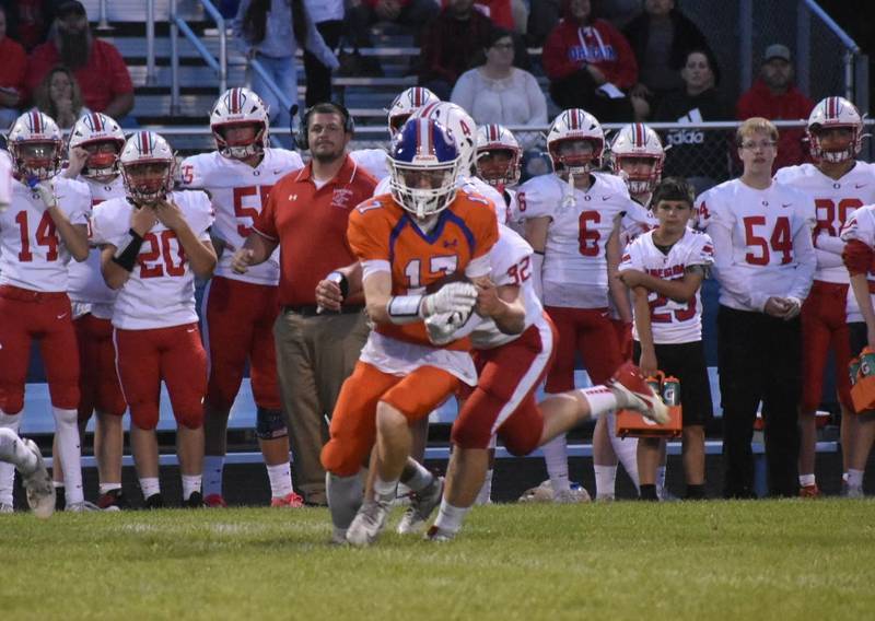 Genoa-Kingston's Blake Ides tries to pick up some extra yards in a Week 1 game against Stillman Valley during the 2025 season.