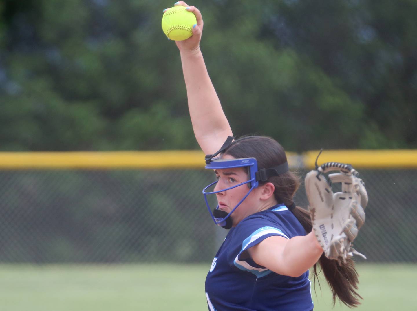 Bureau Valley pitcher Madison Smith lets go of a pitch to Erie-Prophetstown during the Class 1A Regional game on Monday, May 13, 2024 at Bureau Valley High School.