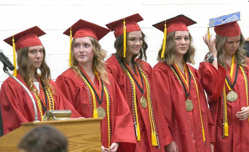 The top five students for Forreston High School's Class of 2022 were recognized for their academic achievements during commencment on Sunday.Pictured, left to right, are: Kara Erdmann, Autumn McGlynn, Montanna Heinz, Julia Wells, and Taylor Akins.