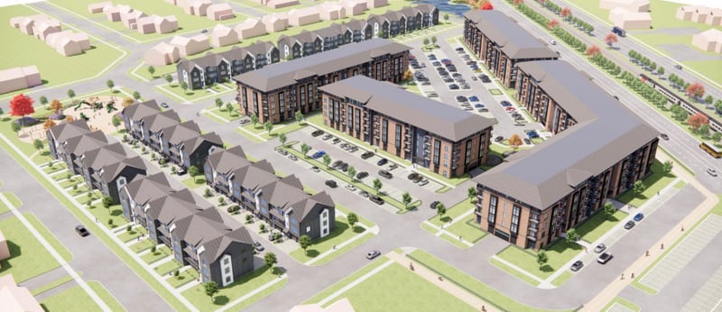 Option 1: A townhome and apartment development option proposed by Cordogan Clark to the Village of Cary.