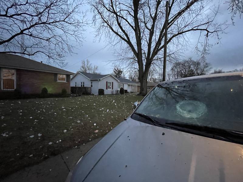 A vehicle's windshield was smashed out by hail in West Kankakee during the storms on Tuesday, March 3, 2026.