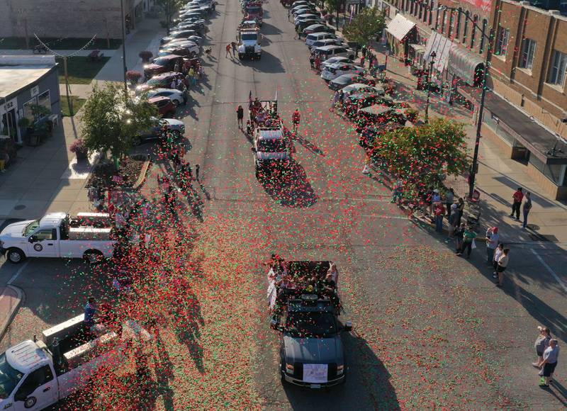 An aerial view of the L-P homecoming parade on Thursday, Oct. 2, 2025 downtown La Salle.
