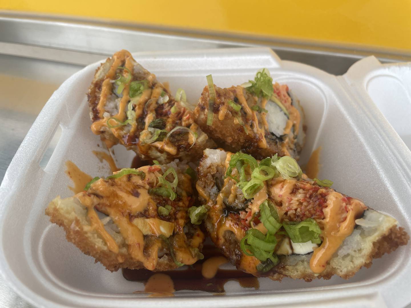 A plate of sushi bomb was prepared by those at Tako Sushi Food Truck and is shown Aug. 6, 2024. This item is a season dish available to patrons.