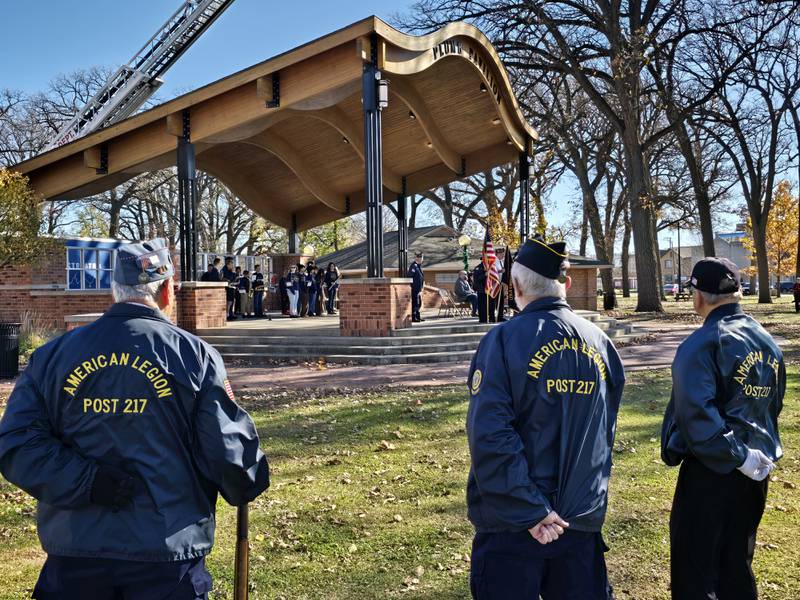 American Legion Post 217 members stand guard prior to firing volleys during a Veterans Day ceremony Monday, Nov. 11, 2024, at Streator City Park.