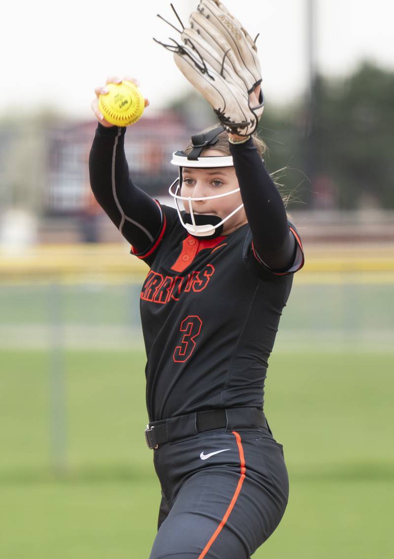 McHenry's Natalie Bender pitches during their game against Huntley on Wednesday, April 30, 2025 at Huntley High School. Ryan Rayburn for Shaw Local
