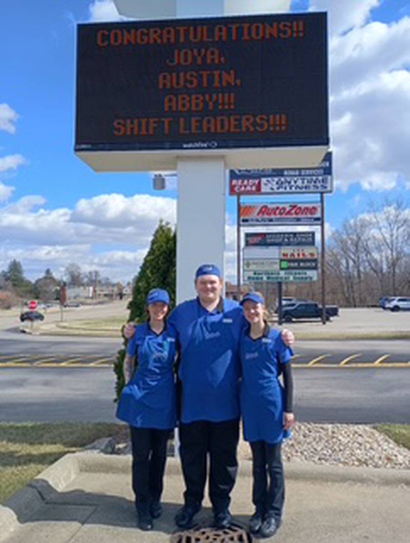 Culver's of Dixon has announced three promotions to shift leader. They are (from left) Abby Meeks, Austin Day and Joya Katner.