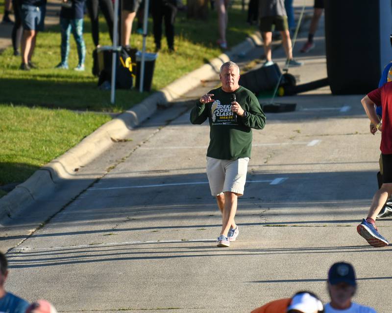 DeKalb Mayor Cohen Barnes gives remarks before the start of the DeKalb Corn Classic on Sunday, Sept. 29, 2024, held in downtown DeKalb.