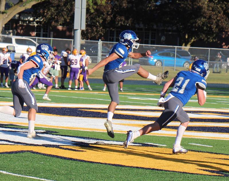 Newman’s Ayden Gutierrez kicks off Saturday, Sept. 7, 2024, against Mendota.