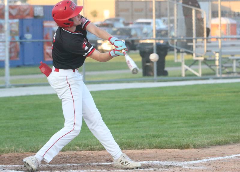 Henry-Senachwine's Jacob Miller makes contact with the ball during the Class 1A Sectional semifinal game on Wednesday, May 28, 2025 at Schwieckert Stadium in Peru.
