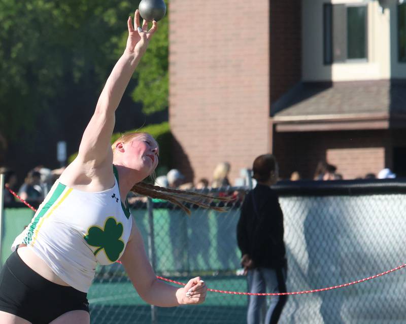 Seneca's Gracie Smith throws shot put during the Class 1A Sectional meet on Thursday, May 14, 2026 at Seneca High School.