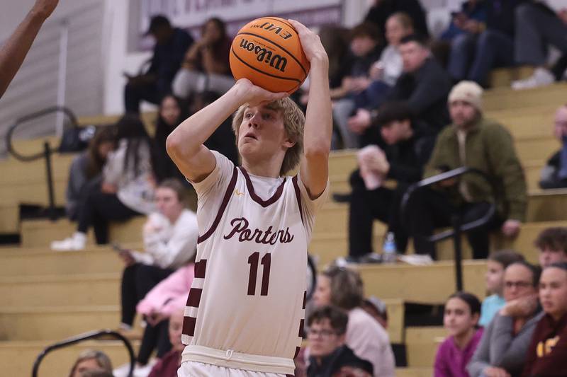 Lockport’s Nedas Venckus takes the outside shot against Plainfield North on Friday, Jan. 3, 2025 in Lockport