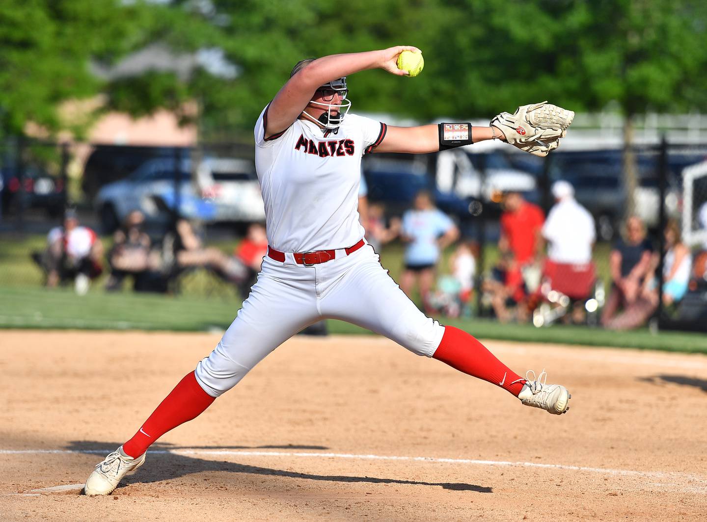 Ottawa's McKenzie Oslanzi winds up for a pitch during the Lemont Class 3A Sectional final game against Lemont on Friday, June 2, 2023, at Lemont.