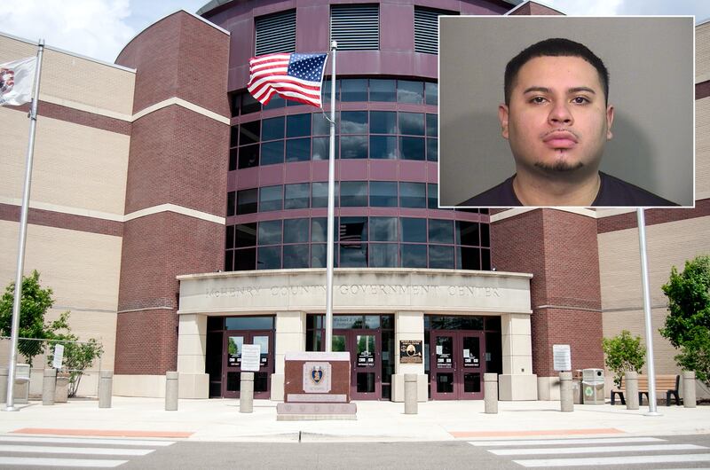 Inset of Alfredo D. Jordan in front of Northwest Herald file of McHenry County courthouse.