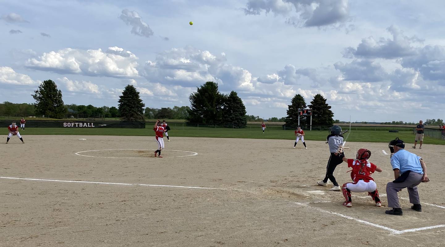 The Streator defense reacts as WFC batter Sydnee Plesko's third-inning double leaves the bat during Plesko's playing days at Woodland.