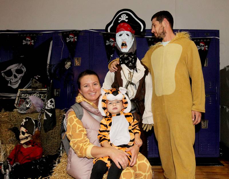 Paulina and Bryan Berman, of Round Lake and their son, Henry, 2, visit with a scary pirate on display during Witchy Thrills & Chills at the Lindenhurst Park District Lippert Community Center on October 14th in Lindenhurst.
Photo by Candace H. Johnson for Shaw Local News Network