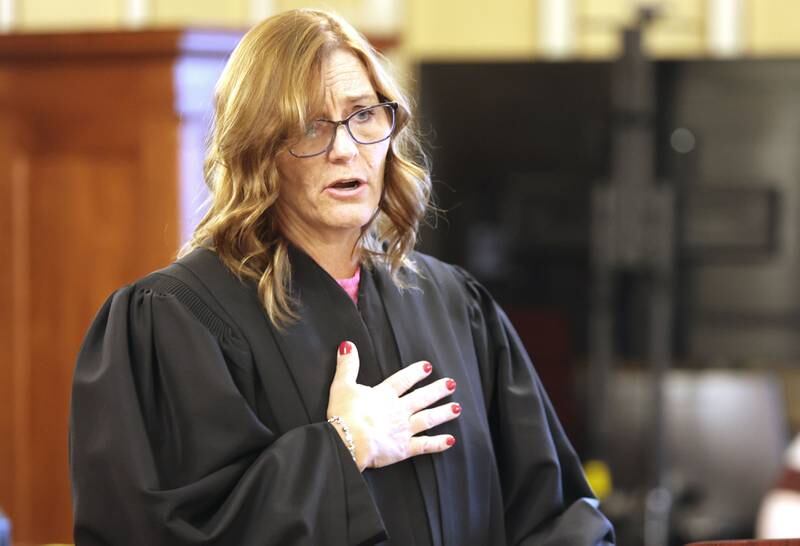 Judge Jill K. Konen speaks after being sworn in as an associate judge of the 23rd Judicial Circuit Friday, Sept. 23, 2022, at the DeKalb County Courthouse in Sycamore.