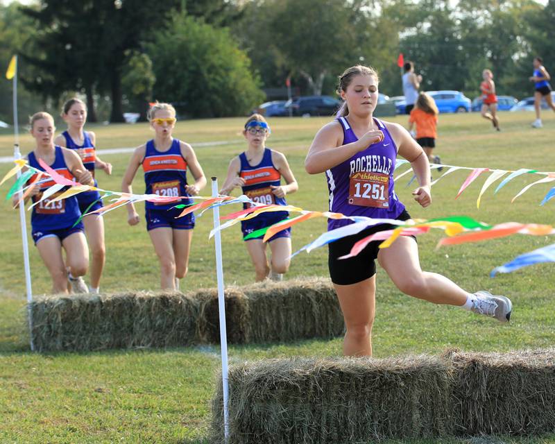 Rochelle's Mary Chadwick takes the lead during a meet held at Skare Park.