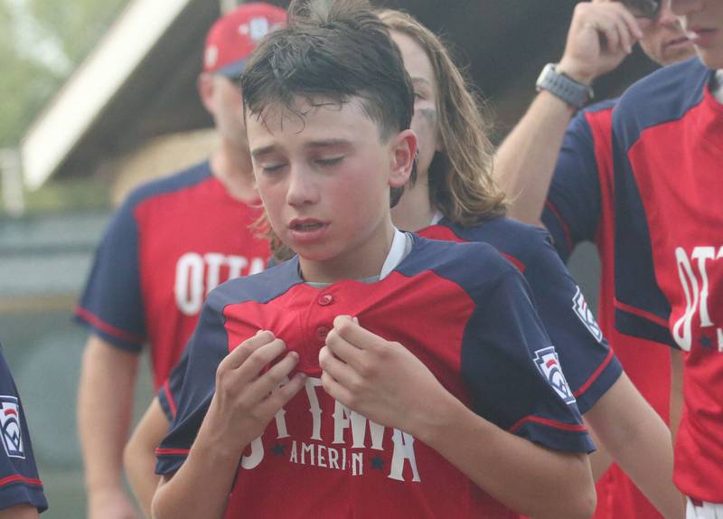 Streator's Rocco Affrunti reacts after being defeated by the Streator All Stars during the District 20 championship game on Sunday, July 14, 2024 at Washington Park in Peru.