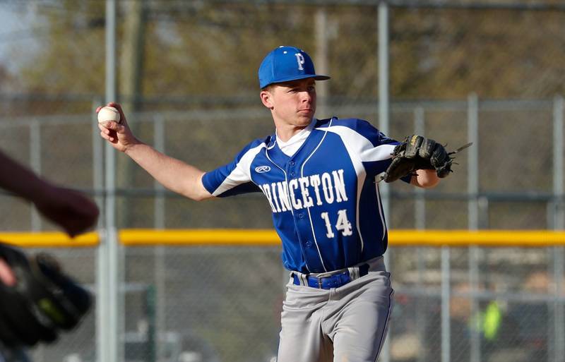 Princeton second baseman WIll Lott makes the throw to first in the Tigers' 6-2 win over Mendota on Monday at Prather Field.