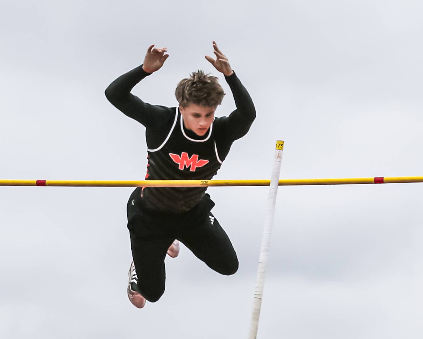 Minooka's Cooper Bowman advances in the pole vault along with teammate Jaxson Waddell at the Class 3A Minooka Sectional Boys Track and Field Meet Wednesday, May 21, 2025 in Minooka.