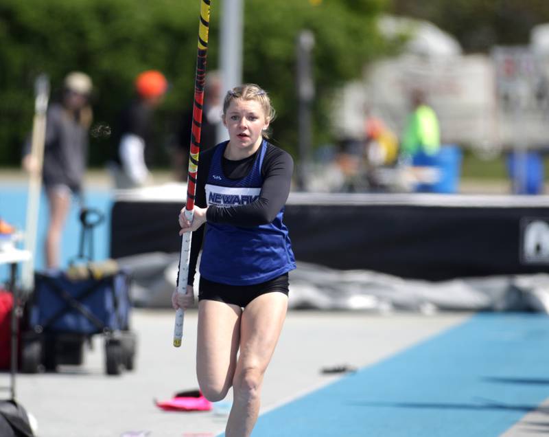 Newark’s Tess Carlson competes in the 1A pole vault during the IHSA State Track and Field Finals at Eastern Illinois University in Charleston on Saturday, May 20, 2023.