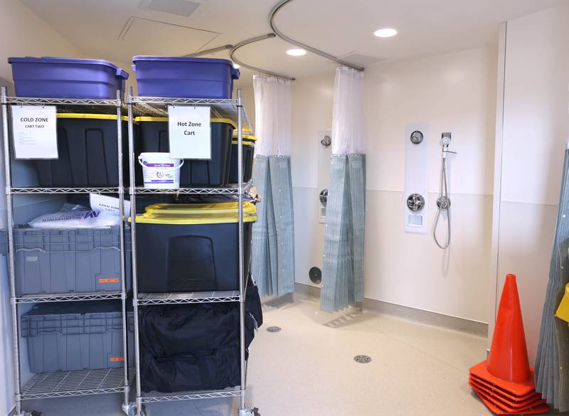 A new decontamination shower near the the entryway to the emergency room Monday, March 28, 2022, at Northwestern Medicine Kishwaukee Hospital, is part of the recently completed phase 2 of the three-phase renovation project in the ER at the facility.