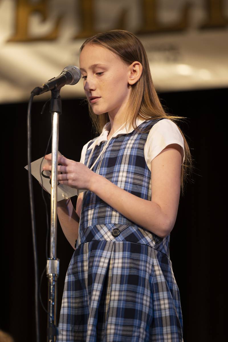 Myka Oliver of St. Anne’s Elementary went out on the word caramel in round one Thursday, Feb. 20, 2025, at the Lee/Ogle/Whiteside County Spelling Bee.