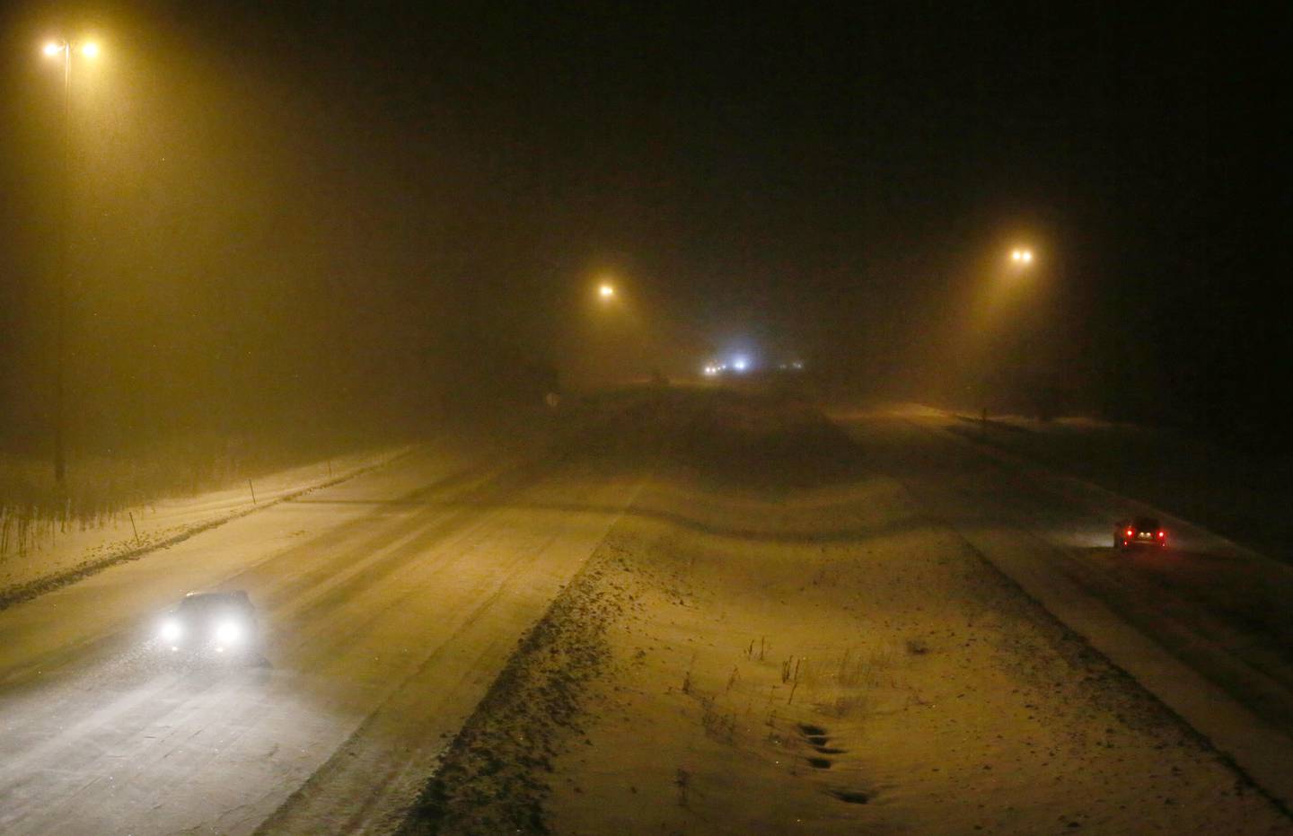 Traffic moves slowly on Interstate 80 at the Interstate 180 interchange on Thursday, Jan. 18, 2024 in Bureau County.