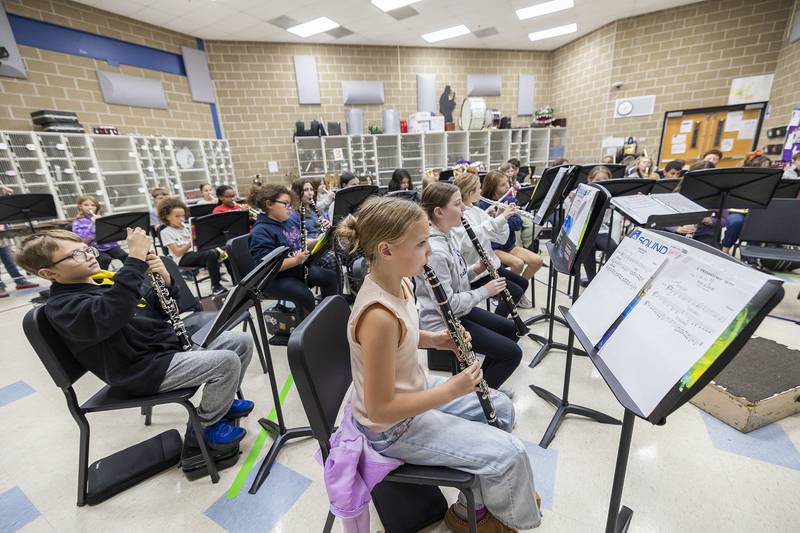 Sixth grade band students practice Monday, Oct. 20, 2025, at Reagan Middle School.