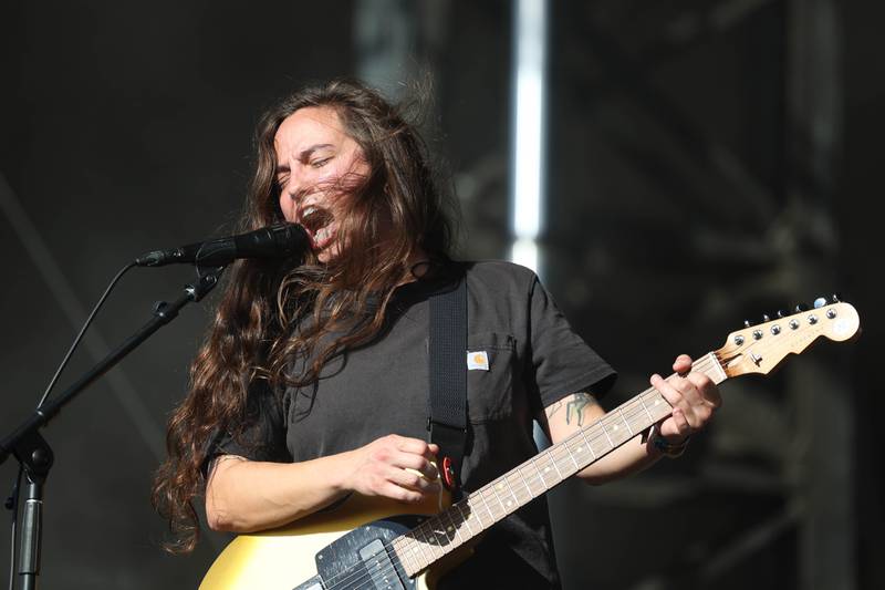 Deanna Belos of Sincere Engineer performs at Riot Fest on Saturday, Sept. 21, 2024 in Chicago.