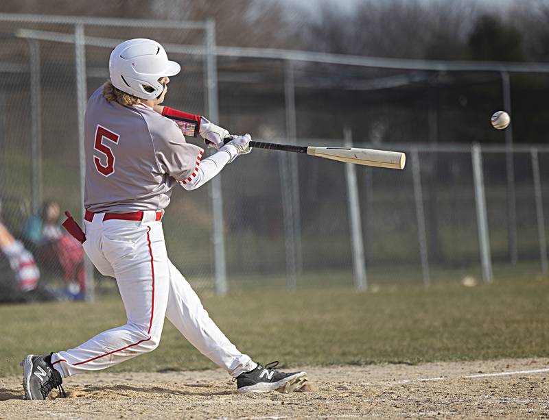Oregon’s Logan Weems ropes a two-run double against Amboy Thursday, March 21, 2024 in Oregon.