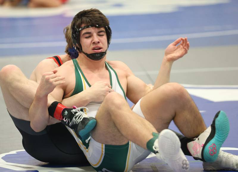 Coal City's Brock Finch wrestles Roxana's Lyndon Thies during the 62nd annual Lyle King Princeton Invitational boys tournament on Saturday, Jan. 10, 2026 at Princeton High School.