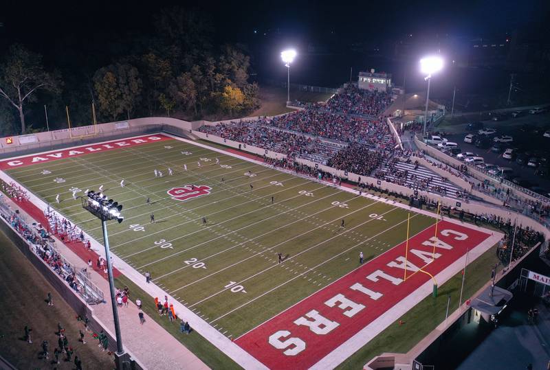An aerial view of Howard Fellows Stadium on homecoming night on Friday, Oct. 3, 2025 at Howard Fellows Stadium.