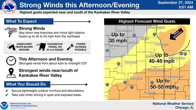 Wind is expected to hit northeastern cities between noon and 4 p.m. Sept. 27, 2024.