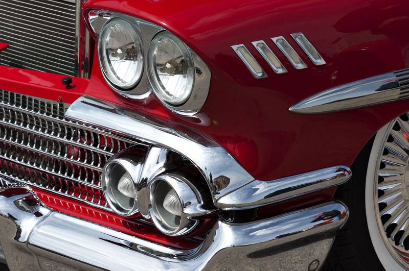 Chrome on Dennis Gaither’s 1958 Bel Air shine in the bright sunshine.