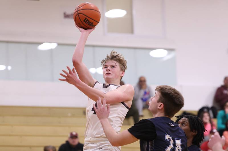 Lockport’s Adam Labuda puts up a shot against Plainfield South on Wednesday January 25th, 2023.