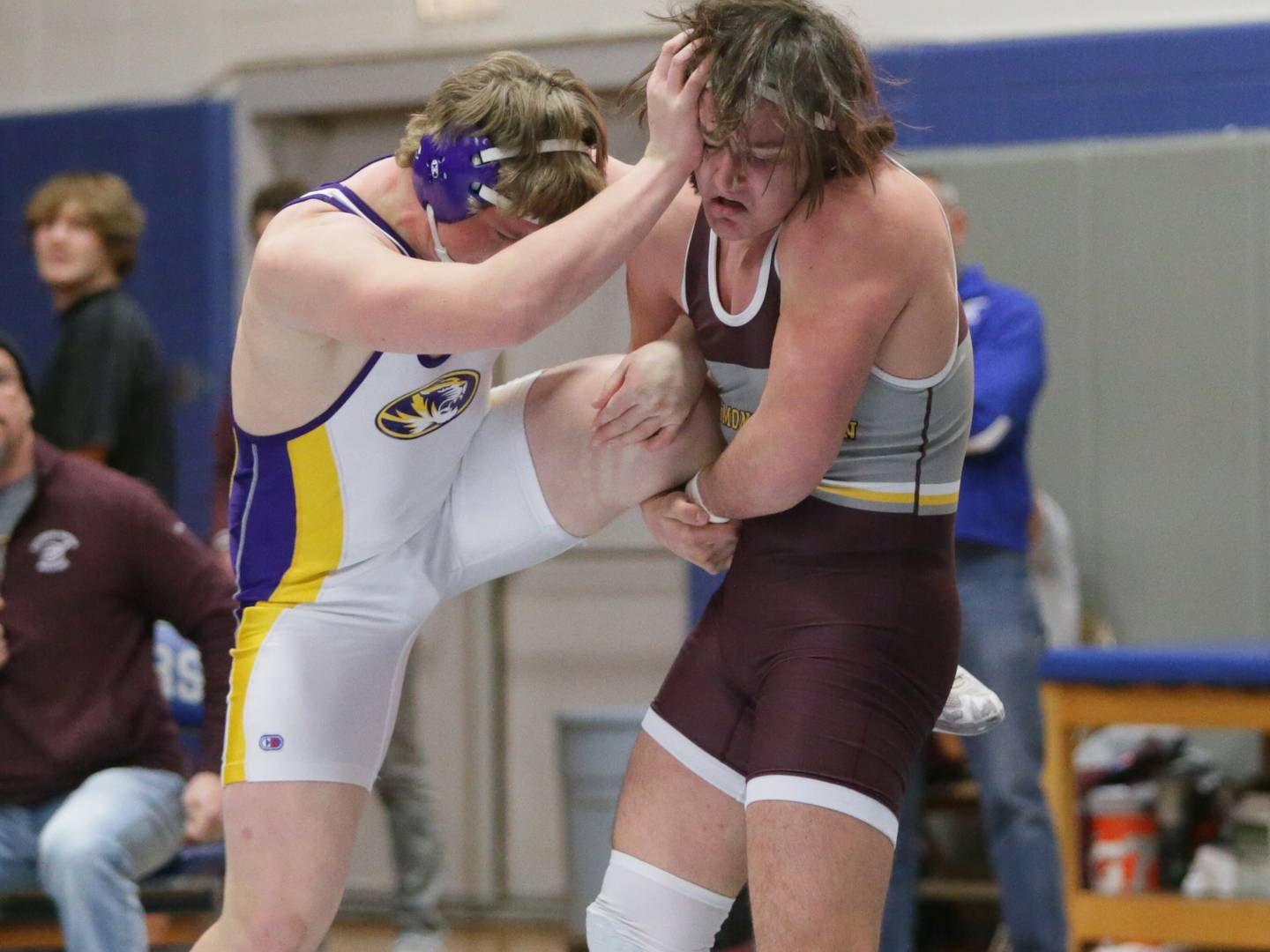 Richmond-Burton's Brock Wood, wrestles Sherrard's Walker Anderson, in the 220 weight class at the Class 1A wrestling Sectional meet on Saturday Feb. 12, 2022 in Princeton.