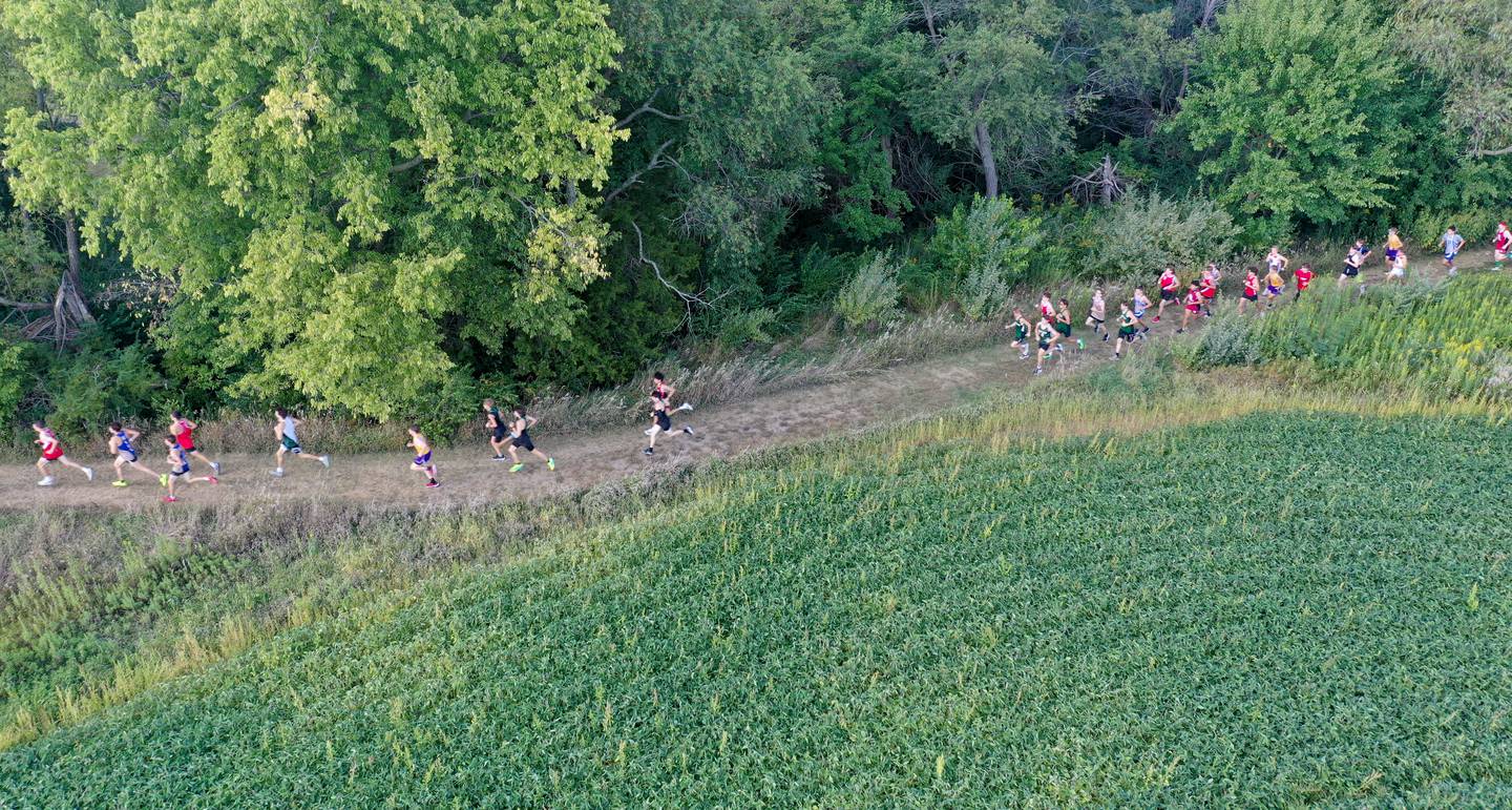 Boys cross country teams run during the Ottawa Nautical Mile Relay on Tuesday, Sept. 2, 2025 at Catlin Park in Ottawa.