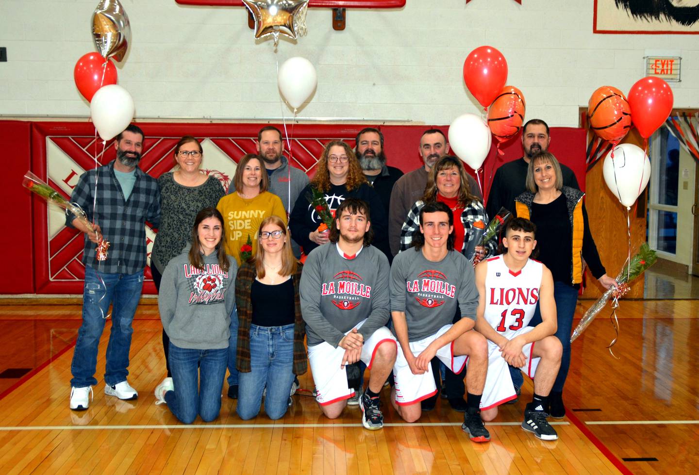 LaMoille High School honored its seniors prior to Tuesday night's game with Earlville. Seniors honored were (front, from left to right) Leah Williams, McKenna Klein, Joe Quest, Wyatt Lundquist and Austin Fischer.