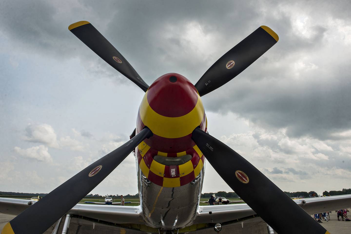 A P-51 Mustang sits under the darkening skies in Rock Falls after performing in the ACCA Air Show on Saturday, July 24, 2021, at the Whiteside County Airport.